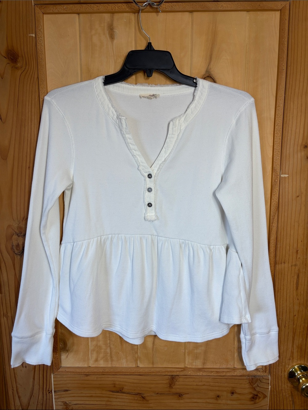 Mystree White Peplum Henley Long-Sleeve Top